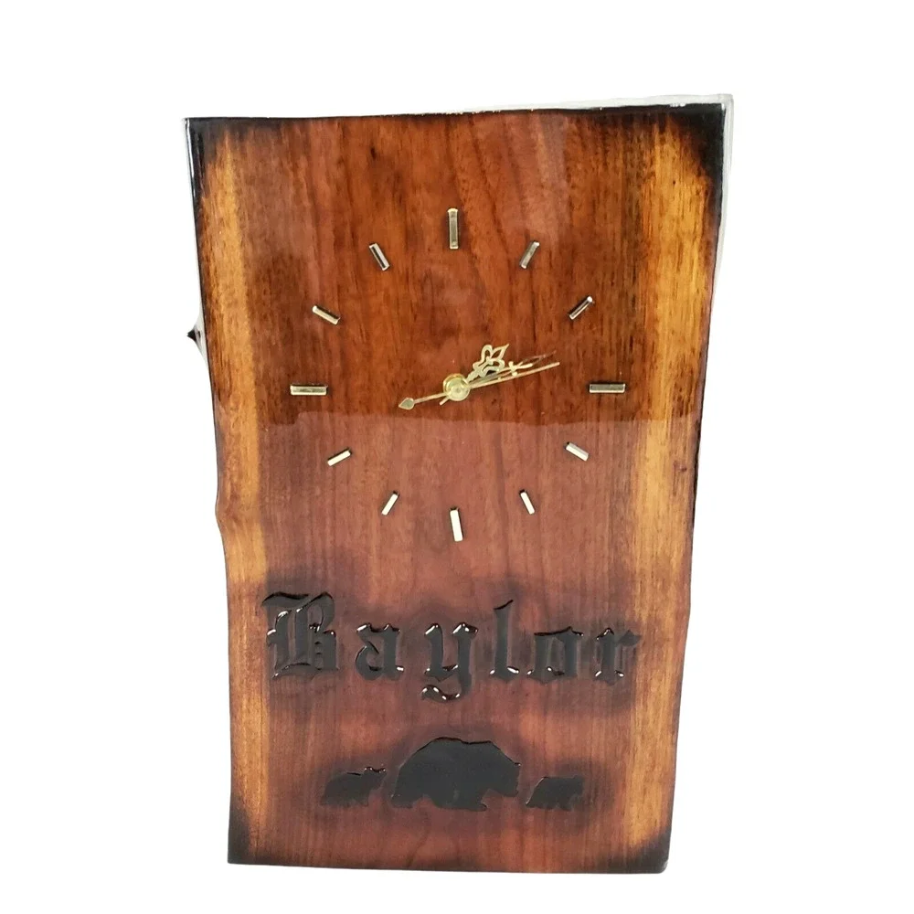 Baylor University Brown Rectangular Handmade Wooden Clock DOESN'T WORK
